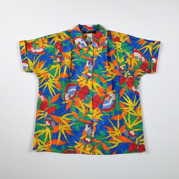 Tropical Print 80s Button Front Blouse - Picture 6 of 10